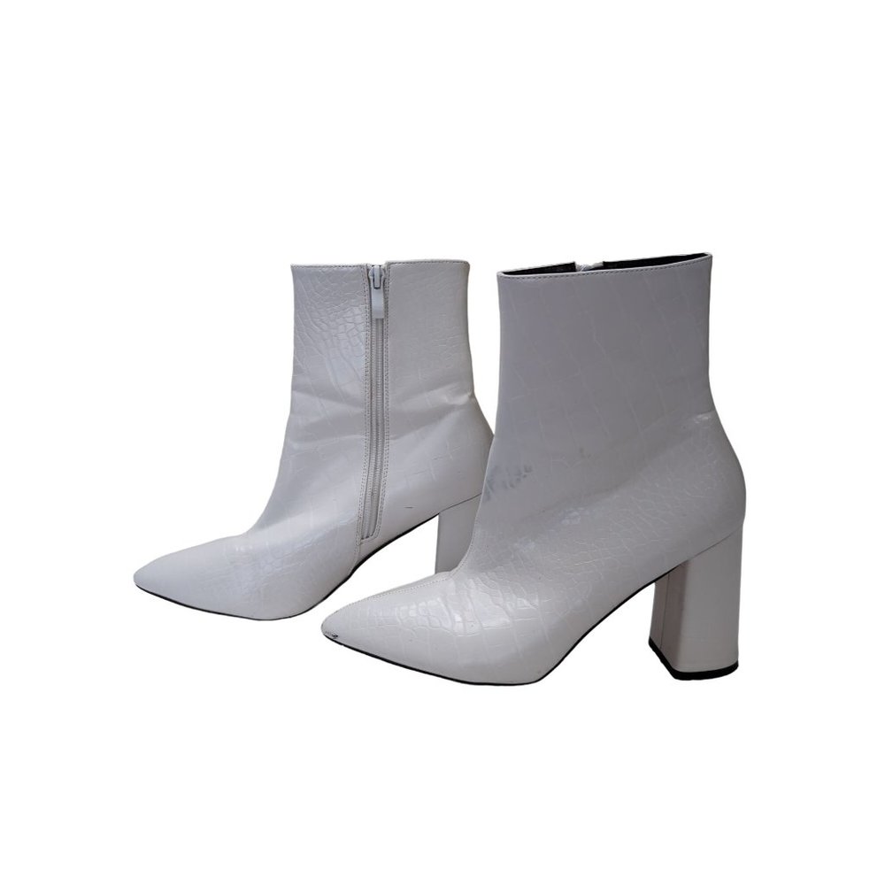 Nasty Gal Ankle Boots Booties Womens 6‎ White Croc Chunky Heel Pointed Toe